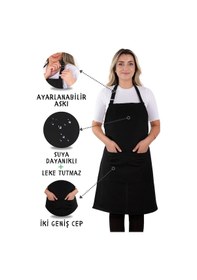 Resim 4 Adet Simple Ayarlanabilir Askılı Mutfak Önlüğü Siyah 