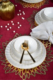 Resim Derya 24 Parça 6 Kişilik Altın Yaldız Porselen Yemek Takımı Çok Renkli 