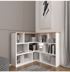 Resim Azura Köşe Kitaplık Atlantik Çam - Antrasit 