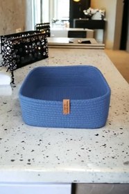 Resim Saks Mavi Kare Sepet Düzenleyici Saklama Kutusu Organizer Hediyelik El Emeği Salon Mutfak-24X9Cm Saks Mavisi 