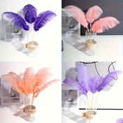 Resim 10 adet Ostrich Tüy Süslemeleri - Mor, Pembe, Turuncu ve Şeftali Renklerde Yumuşak, Kabarık Polyester Tüyler - Düğün, Oturma Odası, Ofis Dekoru için İdeal - Zarif Vazo Gösterimi, Tüy Süslemesi 