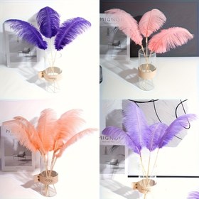 Resim 10 adet Ostrich Tüy Süslemeleri - Mor, Pembe, Turuncu ve Şeftali Renklerde Yumuşak, Kabarık Polyester Tüyler - Düğün, Oturma Odası, Ofis Dekoru için İdeal - Zarif Vazo Gösterimi, Tüy Süslemesi 