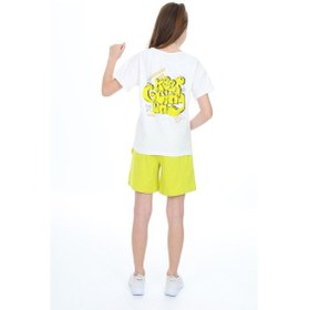 Resim Toontoy Kids Toontoy Kız Çocuk Garni Detaylı Baskılı Şortlu Takım Yeşil 