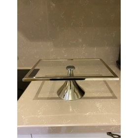 Resim Tekno Trust 30 Gümüş Kek Standi Yuvarlak ve Dikdörtgen Pastalik Seti Bpa Free Modern Cam Yuvarlak Gümüş 1 Ayakl 