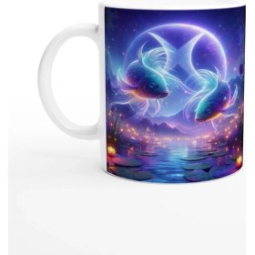 Resim Balık Burcu Baskılı Kahve Kupası - Ay Işığında Zodyak Bahçesi Vs4 