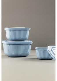 Resim Kare 3 Parça Vakumlu Sızdırmaz Hava Almaz Saklama Kabı Seti Mavi 1800/1100/600 Ml Mavi 