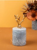 Resim MIARIK DESIGN & DEKORASYON Dekoratif Gri Mermer Pamukluk Gold Boynuz Detaylı 