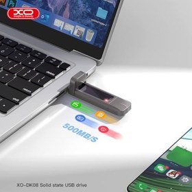 Resim XO 512GB SSD Otg Flash Bellek, USB 3.2 + Type-C, 500MB/s Okuma, 450MB/s Yazma Hızı, Çift Bağlantı Noktalı, Darbeye Dayanıklı, Anti Manyetik, Sıcaklığa Dayanıklı, DK08, Gri 