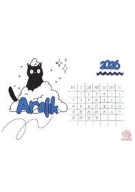 Resim Kedili 2026 Masa Takvimi -karton Taban -kişiselleştirilebilir 