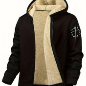Resim 1 adet Erkek Rahat Baskılı Kapüşonlu Ceket, Hafif Esnek Polyester Örme Kumaş, Hafta Sonu, Olgun Etkinlikler İçin Cepli Düzenli Kalıp Fermuarlı Üst - Sonbahar/Kış İlkbahar Dış Giyim 