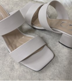 Resim Günlük Kadın Terlik Çift Bantlı Kalın Topuklu Küt Burunlu Sade Rahat Yumuşak Tabanlı 271 Bej 