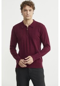 Resim Sementa Fermuarlı Polo Yaka Triko Kazak - Bordo Bordo 