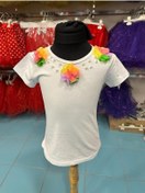 Resim Gökkuşağı Çiçekli Kız Çocuk Badi Beyaz 