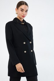 Resim Mizalle Renkli Astarlı Siyah Blazer Ceket 