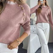 Resim 2025 Yeni Kadın Uzun Kollu Kazak - Açık Mavi Dantel Detay Yuvarlak Yaka, Büzgülü Kollar ve Manşetler, Orta Esneklik, Sonbahar/Kış Koleksiyonu, Zarif Günlük Giyim, Günlük Giyim Kazak | Dantel Detay Kazak | Orta Esneklik 