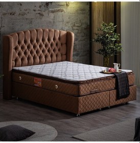Resim Setaymobilya Baza, Sultan Açık Kahve Baza + Başlık+Real Pedli Ortopedik Yatak 