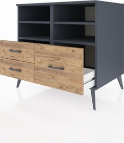 Resim Kronos Şifonyer 4 Raflı 3 Çekmeceli 88x59x80 Antrasit-antrasit/çam Antrasit/çam 