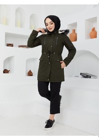Resim Kmk Kombin Kadın İçi Yünlü Kanvars Haki Keten Mont Haki 