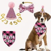 Resim 4 adet Pet Festival Kostüm Seti - Ayarlanabilir Köpek Doğum Günü Şapkası, Kravat, Bandana ve Kek Süsleri, Polyester ve Pamuk Karışımı, Makine Yıkanabilir, Orta Irklar için İdeal, Parti Aksesuarları|Oyuncağı Köpek Aksesuarları|Makine Yıkanabilir Aksesuarlar 