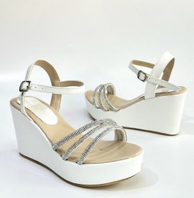 Resim Bulutmod Ba04099 Beyaz Kadın Üç Taşlı Abiye Günlük Dolgu Topuklu Ayakkabı - Beyaz - 38 Beyaz 