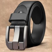 Resim Şık Siyah Gerçek Deri Kemer, Şık Kalın Alaşım Toka ile - Vintage Çift Taraflı Tasarım, İş ve Günlük Giyim için Ayarlanabilir, Erkekler için İdeal Hediye, Günlük Giyim Aksesuarı | Vintage Çift Taraflı Kemer | Dayanıklı Deri Kemer, Deri Kemer 