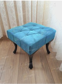 Resim Kapitoneli Makyaj Pufu Ayak Ucu Puf Siyah Ayak 45 45 Turkuaz 