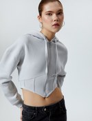 Resim Fermuarlı Crop Sweatshirt Korse Görünümlü 