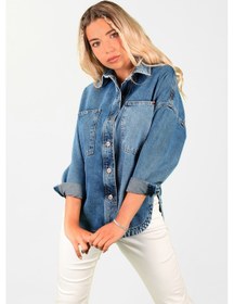 Resim Oversize Kadın Jean Ceket Mavi 