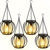 Resim Retro Metal Güneş Asılı Küçük Kabak Feneri, 4'ü 2'si Sıcak Güneş Manzara Dekoratif Işıklar, Bahçe, Ağaçlar, Çitler için İdeal, Yollar, Arka Bahçe ve Tatil Toplantıları için 