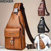 Resim WEIXIER Erkek Vintage Casual Göğüs Çantası - Büyük Kapasite, Çoklu Bölümlü, Suni Deri Sling Crossbody Paket 