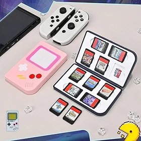 Resim DLseego Switch Game Card saklama kutusu, oyun kartı, oyun saklama anahtarı, retro tasarım, 10 oyun kartı ve 10 mikro SD yuvası, pembe 