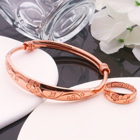 Resim 2 adet Kadın Takı Seti (1 Yüzük + 1 Bileklik), Moda Takı, Saf Bakır Malzeme, Günlük Kullanım İçin Uygun, Çiçek Desenli Moda Takı 