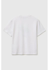 Resim United Colors Of Benetton Erkek Çocuk Ön Baskı Detaylı Bisiklet Yaka T-shirt Beyaz Ekru 6-13 Yaş-2829 
