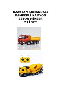 Resim Uzaktan Kumandalı Full Fonksiyon Damperli Kamyon Dönen Mikserli Kamyon Set Sarı 