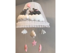 Resim Keçeli Parti Hayalleri Bebek Çocuk Odası Avize Abajur Çerçeve Fil Aile Set Gri Pembe Beyaz 