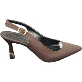 Resim Taşçı Ayakkabı Ventes 878139z Kadın 8cm Kadeh Boyu Sivri Burun Arkası Açık Saten Stiletto Ayakkabı Kahve 