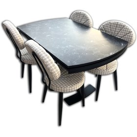Resim Sandalye MİDYE Metal Çelik İskelet Masa Mermer Desen Tabla Metal X Çapraz ayak Örgü Kumaş El Yapım 