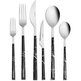 Resim Karaca Leda Siyah 6 Kişilik 36 Parça Çatal Kaşık Bıçak Takımı 