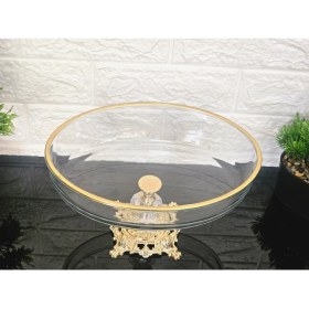 Resim Atabey Home Paşabahçe Oval Borcam Gold Döküm Kare Ayaklı Sunumluk Gold Detaylı 26 cm 