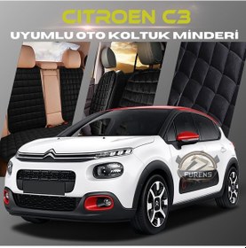 Resim Citroen C3 Siyah Renk Tay Tüyü Cepli & Terletmez Sırtlı Oto Koltuk Minder Seti - Koltuk Koruma Kılıfı Ön & Arka Tam Set 