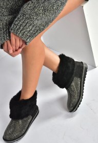 Resim Fox Shoes V250014702 Platin Süet Tüylü Kadın Bot Platin-süet 