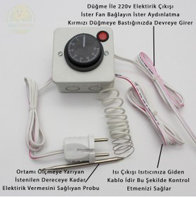 Resim Gazi Kuluçka Termostat Kontrollü Düğmeli Yanan 1 Lamba 3 Sarkan Duyu Çıkışlı Seti Hayvan Köpek Isıtma Sistemi 