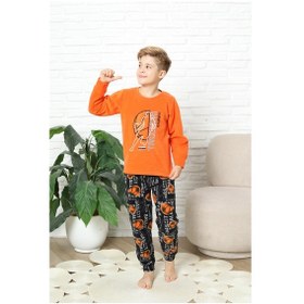 Resim Yeni Stil Sonbahar/kış Erkek Çocuk Basketball Desenli Polar Pijama Takımı 4562 Turuncu 