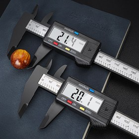 Resim Dijital LCD Ekranlı Kumpas, Üçgen Ölçek Cetveli, Elektronik Mikrometre Ölçüm Aleti, Yüksek Hassasiyetli Karbon Fiber Plastik Yapı - 1 Adet 