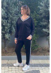 Resim Mia Butik Büyük Beden Siyah V Yaka Eşortman Takım Siyah 