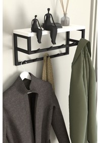 Resim Aju Raflı Duvar Askılığı Portmanto Modern Metal Askılık Hol Koridor Mutfak Banyo Havlu Askısı Beyaz 