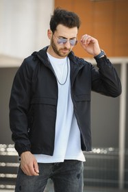 Resim Roseau Slim Fit Su İtici Cep Detaylı Kapüşonlu Erkek Mevsimlik Mont Yağmurluk - SIYAH / S 
