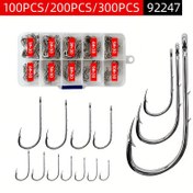 Resim Ağır Hizmet Tipi Beyaz Karbon Çelik Offset Jig Balıkçılık Kancaları - Tuzlu ve Tatlı Su İçin Dikenli Gövdeli Gaga Yem Tutucu Kancalar, Yem Tutma Sistemi ile Büyük Balıklar (Turna, Levrek, Alabalık, Somon) için Sivri Uç - Tüm Balıkçılıkla Uyumlu 