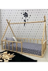 Resim MiniWood Markaawm Montessori Yatak Doğal Çam Bebek Ve Çocuk Karyola Apaçi 