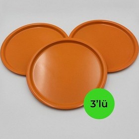 Resim 3'lü Siyah Yuvarlak Tepsi, Tek Kişilik Çay Ve Kahve İkramlık Servis Sunum Tepsisi 22cm, Çeyizlik Turuncu 